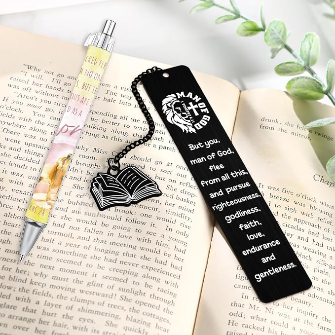 Bible Bookmark and Pen Gift Set with NFC - Black Metal Bookmark with Scripture Verses, Inspirational Pen, Charm and Gift Box, Christian Gifts for Men Women Teachers Colleagues Friends