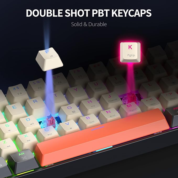 60% Mechanical Keyboard 61-Key Wired Gaming Keyboard with Red Switch RGB Lighting Effect PBT Keycaps Ultra-Compact Mini Keyboard Suitable for Win/Mac(61 Carbon)