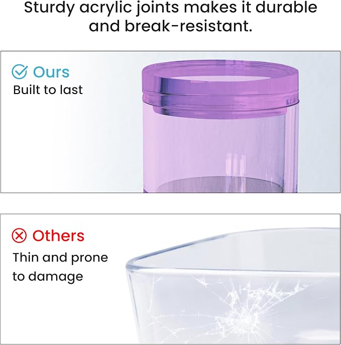 3-Tier Stackable Acrylic Holder, Purple with Silver Base | Stylish desk organizer and storage for office or home, Transparent round design, Functional and elegant desk accessories