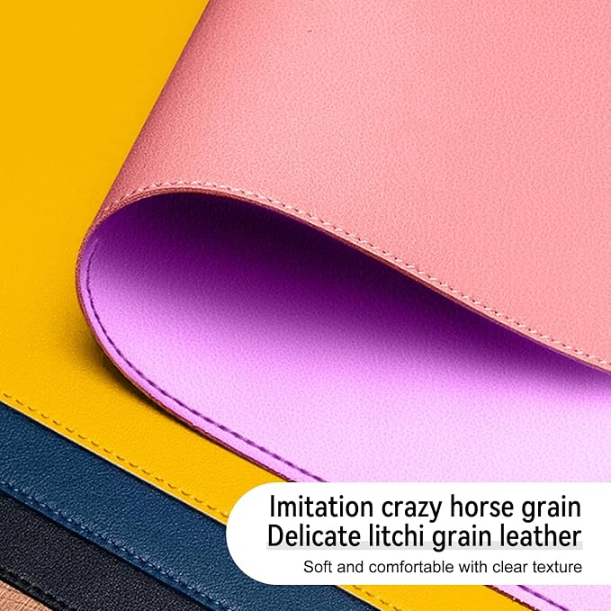 Dual Sided Leather Desk Mat - Waterproof Desk Pad - Ideal for Large Mouse Pad and Desk Mats on Top of Desks (Pink, 11"*8")