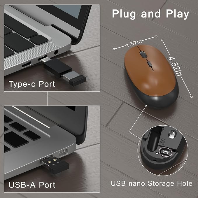 MPTOG Colorful Wireless Computer Keyboard and Mouse Combo with Round Typewriter Keycaps, Retro Design, Power Switch, Ergonomic Design, 2.4GHz Wireless for Windows, Mac, PC(Black-Brown)