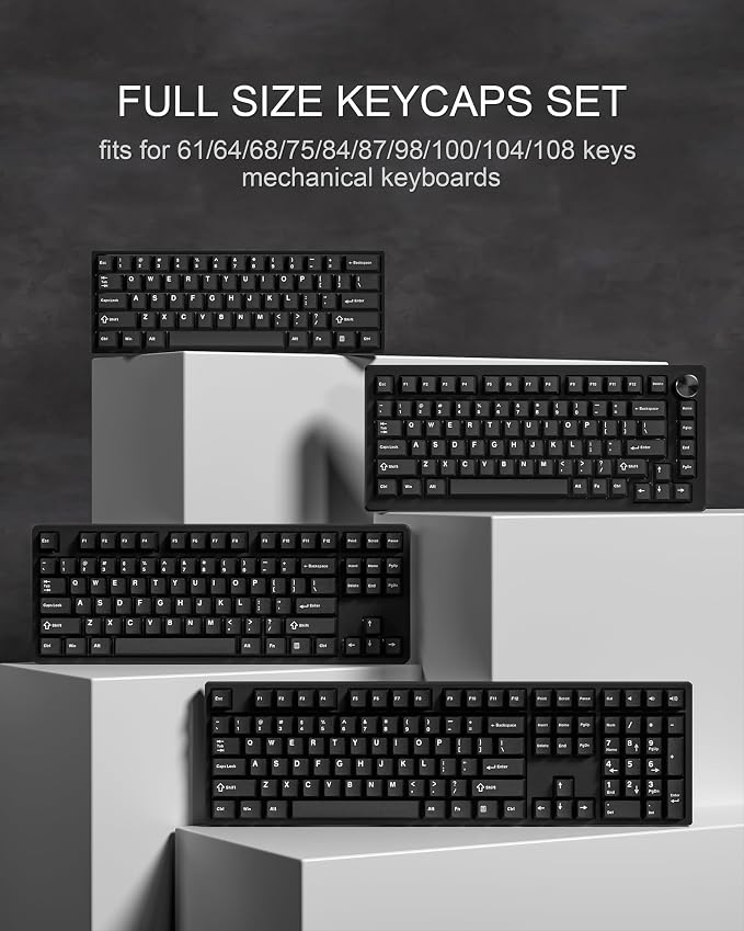 Womier Double Shot PBT Keycaps Set 138 Keys, Cherry Profile Custom Keycaps 60 65 75 100 Percent for 61/64/68/84/87/100/104/108 Retro Gaming Mechanical Keyboard, Black