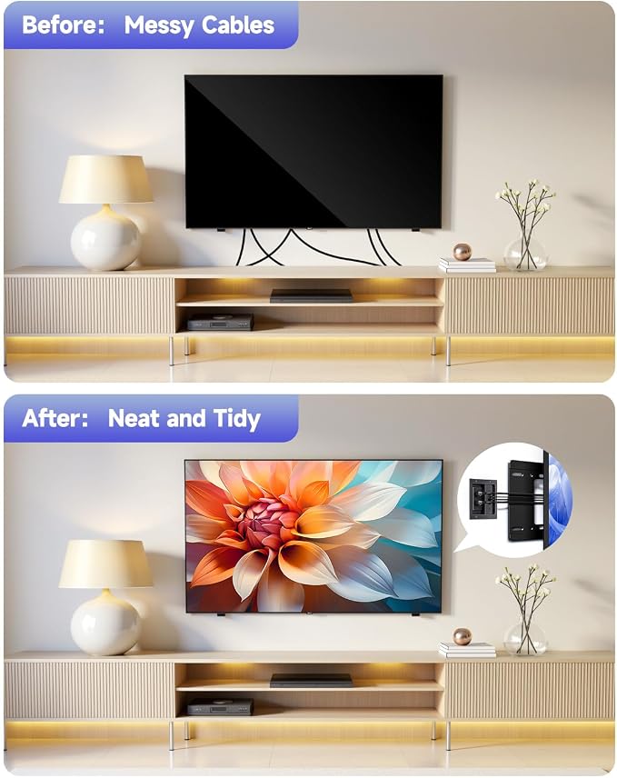 in Wall Cable Management Kit, Wall Cable Concealer Kit for TV, Recessed Outlet for Low Voltage Cables, Cord Hider Fits All Plugs for Wall Mounted TV & Cable Pass Through, Black