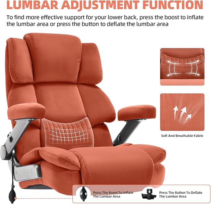 VUZI 700LBS Large Heavy Duty Office Chair with 3D Flip Arms, Big and Tall Plus Size Fabric Executive Desk Chairs, High Back Extra Wide Computer Chair with Adjustable Lumbar Support, Sturdy Metal Base