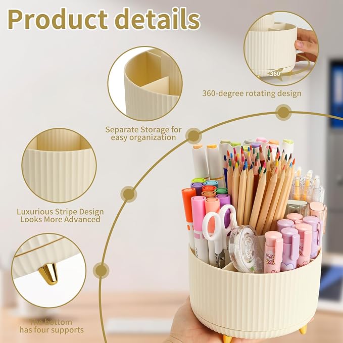 Camelmother 360°Rotating Pen&Pencil Holder For Desk With 5Slots Cute Office | Spacious Beautiful & Durable For Teachers Students Workers Easy Storage for Pens Stationery