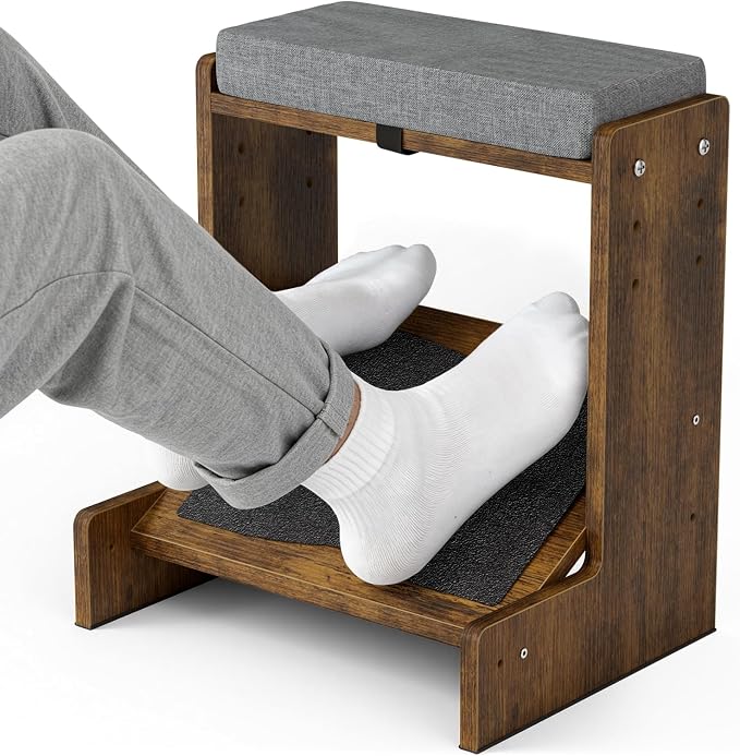 Adjustable Double Step Foot Rest Under Desk, Wooden Foot Stool for Office & Home with Cushioned Layers, Ergonomic Footrest for Desk, Leg Rest for Comfortable Sitting