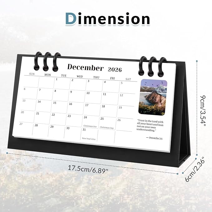 Small Desk Calendar 2026-2027, Bible Mini Desk Calendar (From January 2026 to June 2027) Flip Desktop Standing Calendar, Monthly Planner Cute Calendar, School Home Office Supplies, 6.3" x 3.1"