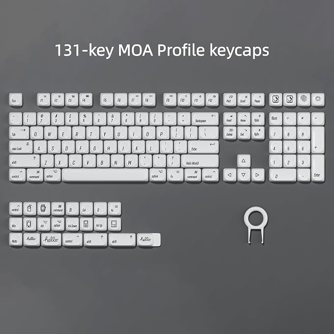 dagaladoo White PBT Keycap Set,Glossy Custom Keycaps Ceramic Style, Dye Sublimation Keyboard Key caps 131-key,MOA Profile Keycaps for 100% 75% 65% 60% TKL US Layout Mechanical Keyboard