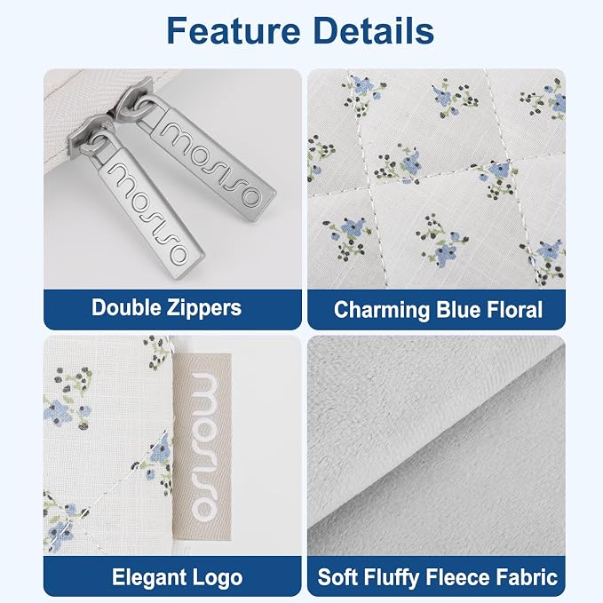 MOSISO Laptop Case 13.3 inch, 13-13.3 inch Puffy Laptop Sleeve Bag Compatible with MacBook Neo/Air 13.6/Pro 13/Pro 14, HP Dell ASUS Lenovo, Charming Floral Square Quilted Carrying Bag&Small Case, Blue