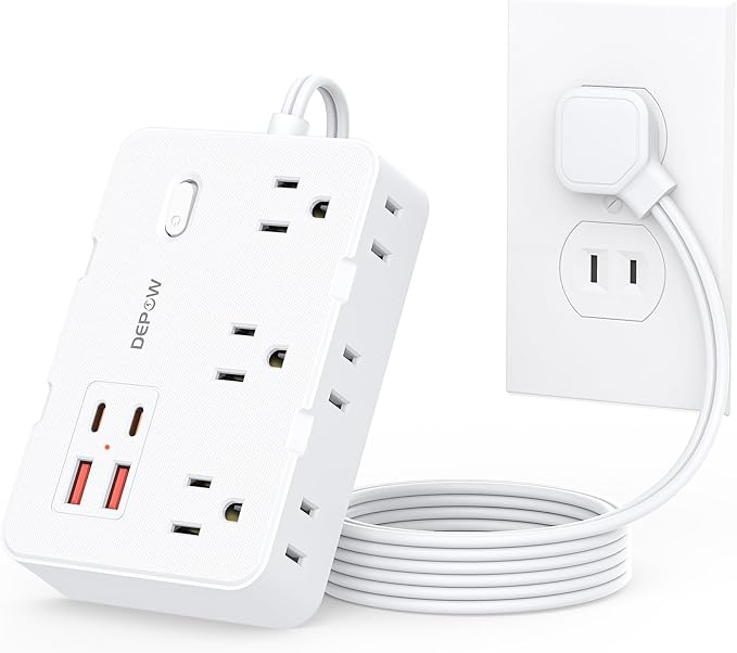 DEPOW 2 Prong to 3 Prong Adapter Power Strip - 6 Outlets & 4 USB Ports (2 USB-C), 1050J Two Prong Surge Protector, 5FT Extension Cord, Wall Mount - Ideal for Old Houses Non-Grounded Outlets