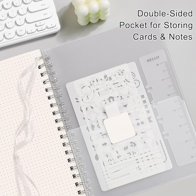 EMSHOI A4 Spiral Notebook Dotted Journal, Dotted Grid Notebook with 300 Pages, 100gsm Thick Paper, Waterproof Softcover Notebook for School Work Writing, 8.27" × 11.2" - Transparent