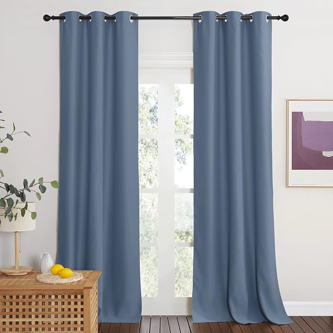 NICETOWN Sliding Hanging Room Divider,60%-70% Soundproof Privacy Panel Keep Heat Out Closet Door Curtains for Bedroom Doorway Hiding Bathroom Laundry Shelves,42 x 95 inches, 1 Panel, Stone Blue