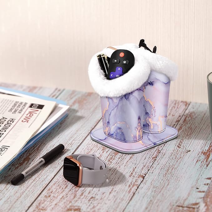 FINTIE Plush Lined Double Eyeglasses Holder with Magnetic Base for Desk | Soft Plush Lining, Glasses Stand Case For Nightstand / Bedside, Office Desktop Organizer, Small Item Storage