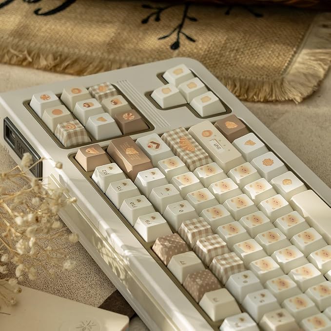 PBT Keycaps, Cute Bread Keycaps Set, 136 Keys Cherry Profile Keyboard Caps, Custom Dye-Sublimation Key Cap for 61/64/68/84/87/100/104/108 Cherry MX Mechanical Keyboards (Bread)