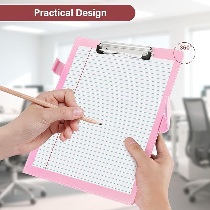 Professional Padfolio,Pink Faux Leather Portfolio Binder | Includes clipboard,business card holder and document storage for office,conference,interviews,resume papers and business use