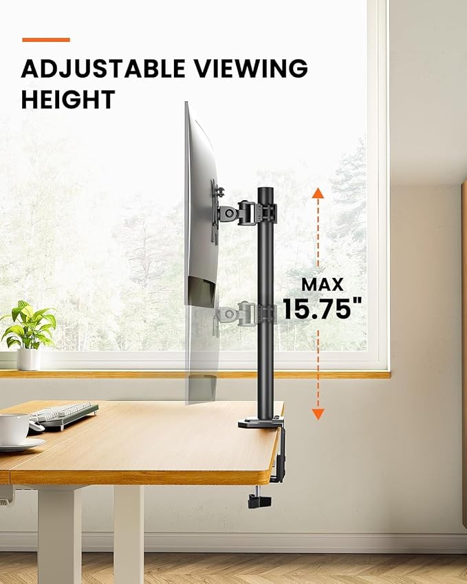 Ergear Monitor Mount for Most 13-32" Computer Screens up to 17.6lbs, Improved LCD LED Monitor Riser, Adjustable Height and Angle, Single Gaming Desk Mount Stand, Black, EGCM12
