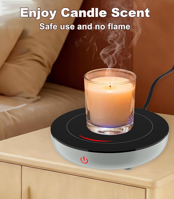 Kepwam Coffee Mug Warmer for Desk, 3-Temp Fast Heating Cup Warmer with 6H Auto Shut Off, LED Light & Smart Candle Warmer for All Beverages, Ideal Gifts for Women Men