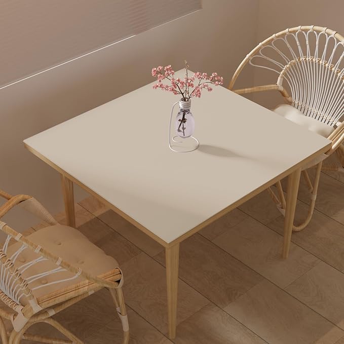 Faux Leather Table Cover,1.8mm Thick,42x42 Inch Table Protector,Table Protector for Dining Room Table,Dining Table Cover,Table Cover Protector(Beige+Light Gray,42x42)