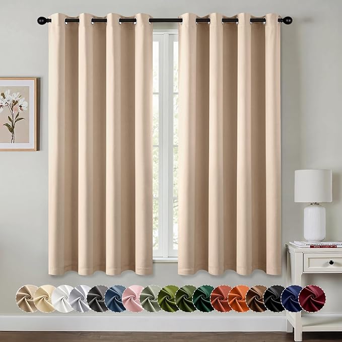 MIULEE Blackout Curtains for Bedroom Living Room 2 Panels, Thermal Insulated Room Darkening Drapes Grommet Noise Reducing Light Blocking Window Treatments 63 Inches Long 50x63 Inch Beige