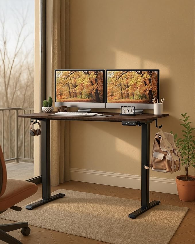 Electric Standing Desk 48" x 24", Height Adjustable 28"-46", Sit Stand Desk with Memory Presets, Smooth & Quiet Motor, Reinforced Frame, Easy Assembly, Ergonomic Home Office Desk