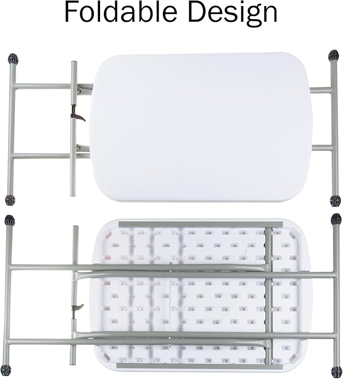 Lavish Home Portable Folding Tables - Lightweight Portable Folding Desk with Adjustable Height - Small Indoor Outdoor Plastic Table for TV Tray, Playing Cards & Craft Room (Set of 2/White/26 Wide)