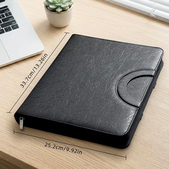 Zippered Padfolio Portfolio Binder, 40 Sleeves & Tablet Holder Case | Features 40 transparent sleeves, tablet pocket & writing pad. Textured leather for office & travel. Secure zipper closure.
