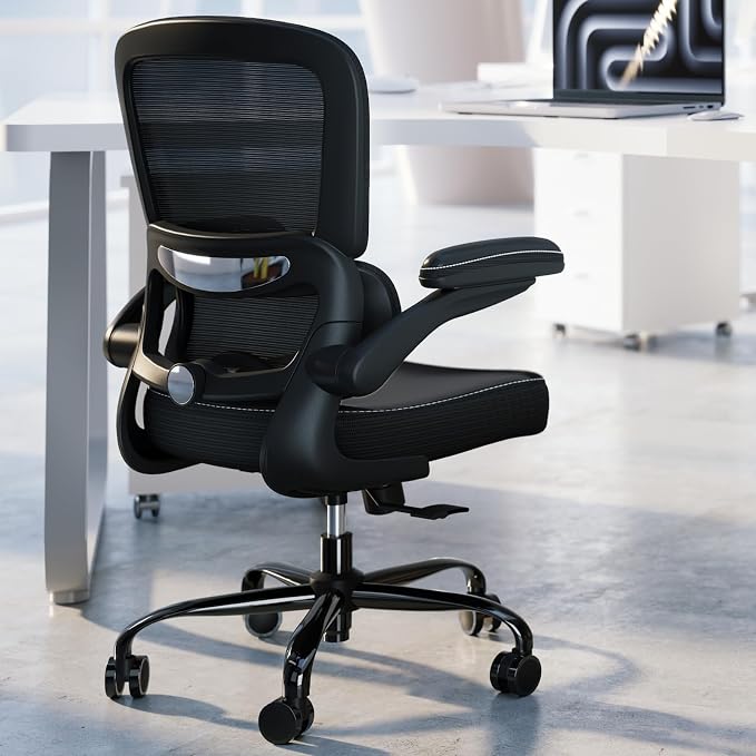 TRALT Ergonomic Office Chair - Desk Chair with Adjustable Headrest Lumbar Support Computer Chair - Mesh Comfy Chair with Flip-up Armrests - Gaming Chair for Adults Home Office PU, Black, Pack of 4