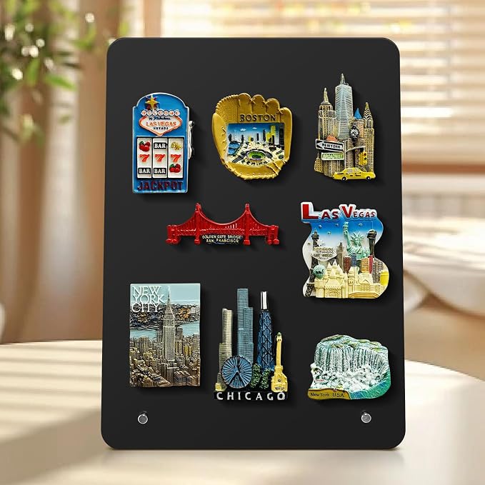 Magnetic Metal Display Bulletin Board, 4 Pack, Black Vertical | 11x8 Inch, Includes 12 Magnets, For Memos Messages Photos, Home School Kitchen Office