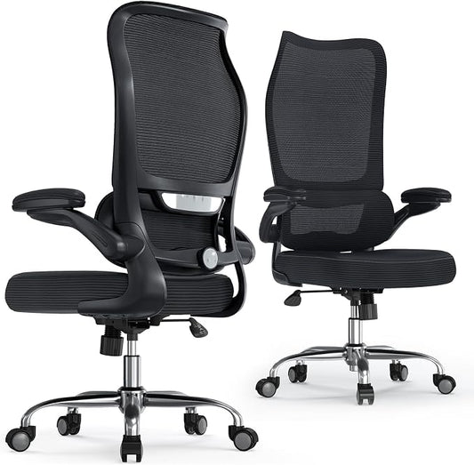 TRALT Ergonomic Office Chair- Desk Chair with Adjustable Lumbar Support | Big and Tall Back Ergonomic Desk Chair - Home Office Mesh Chairs and PU Leather Seat for Home Reading to Adults(Black)