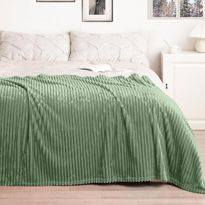 Vessia Flannel Fleece Throw Blanket (50X70 Inch), 300GSM Lightweight Sage Green Throw for Couch, Sofa and Bed - Warm and Soft Green Blanket for All Season(Winter, Fall, Summer, Spring)