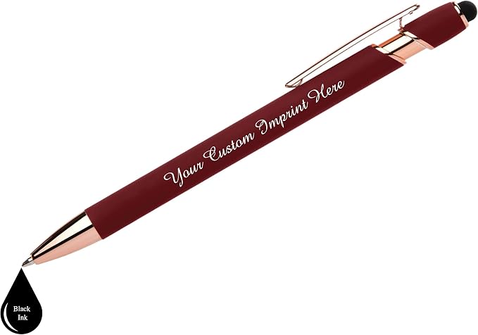 ExpressDesigns™ - Personalized Pens Gift Set - 2 Pack of Rose Gold Soft Touch Metal Pens w/gift box - Luxury Ballpoint Pen Custom Engraved with Name | Perfect for Him or Her (Red - Black)