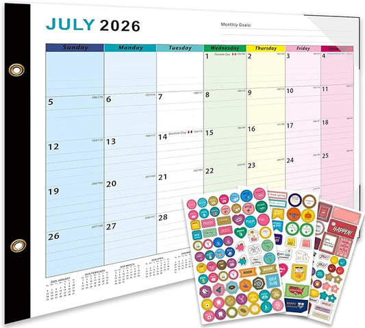 Desk Calendar 2026-2027 - 22" x 17", 18 Month Large Desk Calendar July 2026-2027 Dec, Large Desktop Calendar with Plastic Cover, Thick Paper, Corner Protectors - Colorful (3 Stickers Included)