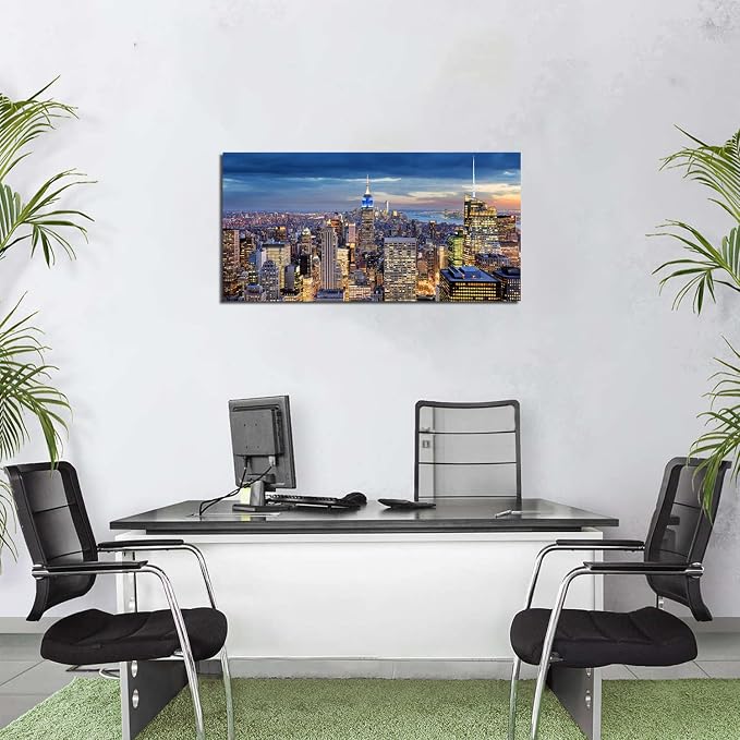New York City Wall Art NYC Skyline Pictures Wall Decor for Office Living Room Manhattan Skyline Poster Modern Skyscraper Canvas Prints New York City Building Scenic Cityscape Artwork Decoration 20x40"