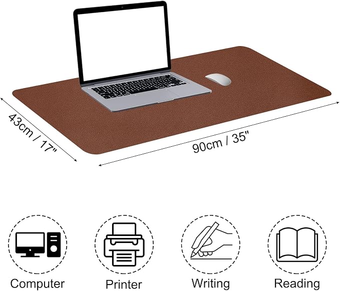 PATIKIL Desk Mat, 35"x17", Non-Slip Waterproof PU Leather Desk Pad Dual Sided for Office/Home Brown