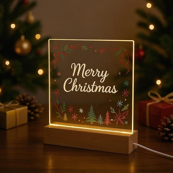 5.9 x 5.9 Inch Warm LED Message Memo Note Board with Colors, Clear Acrylic Desktop Light Up Dry Erase Drawing Writing Board with Stand