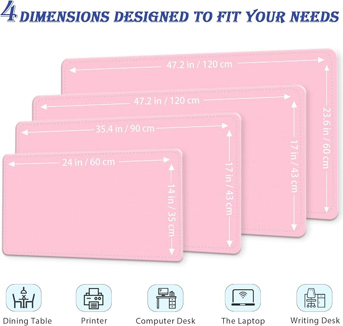 47.2" x 23.6" Large Desk Pad - Non-Slip PU Leather, Waterproof Writing Mat for Keyboard & Mouse, Fairy Tale Pink