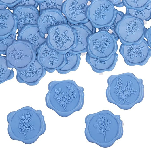 60Pcs Wax Seal Stickers, Wedding Invitation Envelope Seal Stickers Adhesive Backed Dusty Blue for Baby Shower, Wedding, Party, Gift Wrapping (4 Leaf Styles)