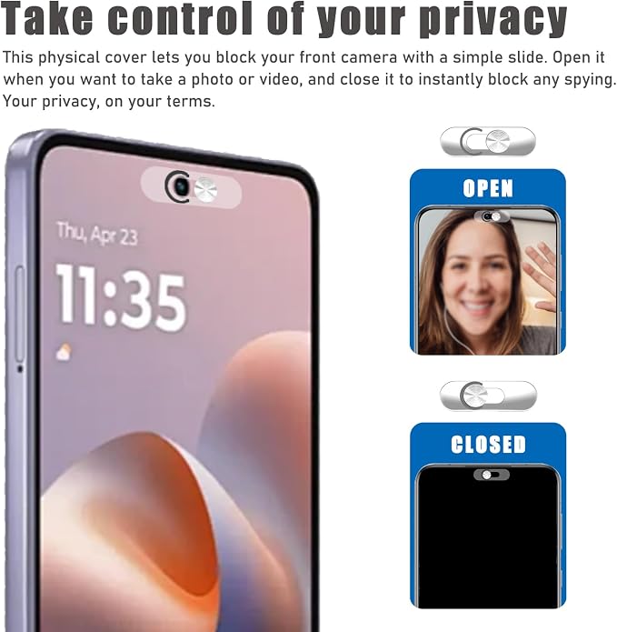 Front Camera Cover Compatible for Smartphones,Webcam Cover Compatible for Pixel/Galaxy/iPad,Protect Privacy and Security,Camera Slide Protection,2 Pack-Silver