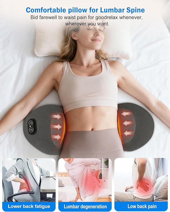 3 in 1 Electric Lumbar Support Pillow -Lower Back Massager with Heat & Vibration,Air Lift Technology,Ergonomic Memory Foam Back Massager for Pain Relief Deep Tissue