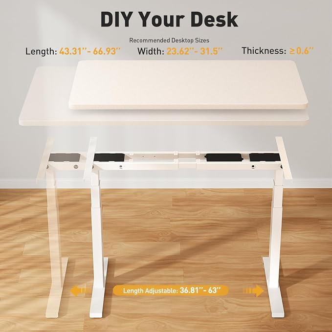 3 Stage Dual Motor Electric Standing Desk Legs Only, 286lb Load Capacity, Height Adjustable from 23.6" to 49.3", Standing Desk Frame, Sit Stand Desk Base with 4 Memory Presets (White)