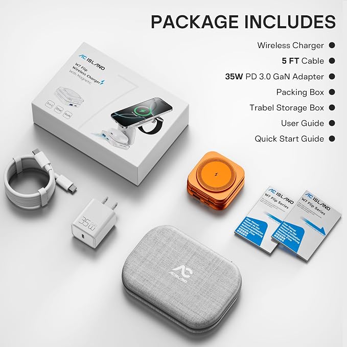 5-in-1 Wireless Charger for MagSafe, AC ISLAND Portable Travel Charging Station, 35W Max QI2 Fast Foldable Magnetic Stand, Evolved for iPhone 17-12 Series, Apple Watch, AirPods (with 35W Adapter)