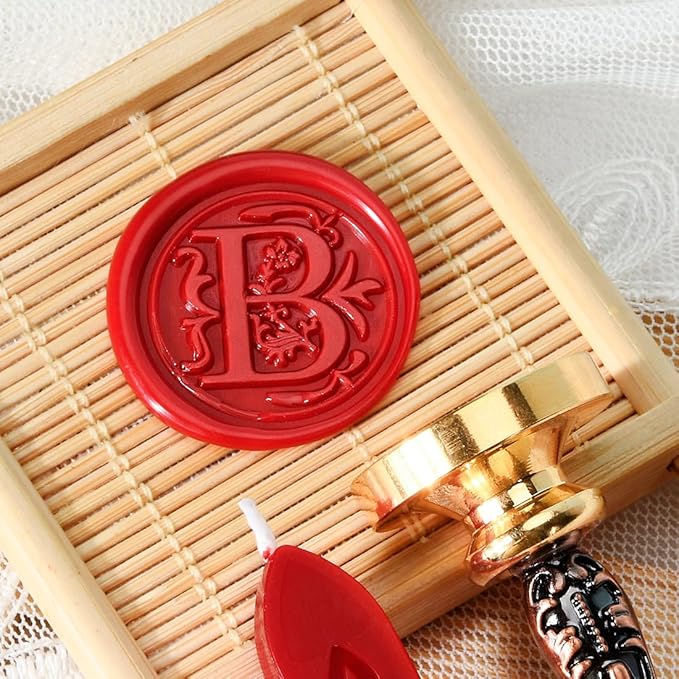 Wax Seal Stamp kit, Envelope Seals DIY Kit - Retro Sealing Wax Candle + Classic Initial Alphabet Seal Stamp Letter B - in Blue Gift Box