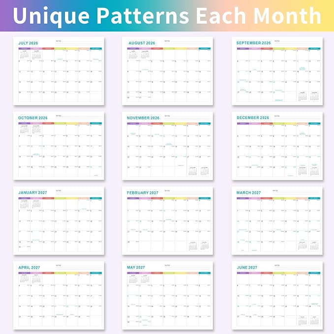 Gannyfer Desk Calendar 2026-2027, 18-Month July 2026-Dec 2027, 22" x 17" Large Yearly Desktop Calendar, with Plastic Cover, Corner Protectors, for Office, Home and School (6 Stickers Included)