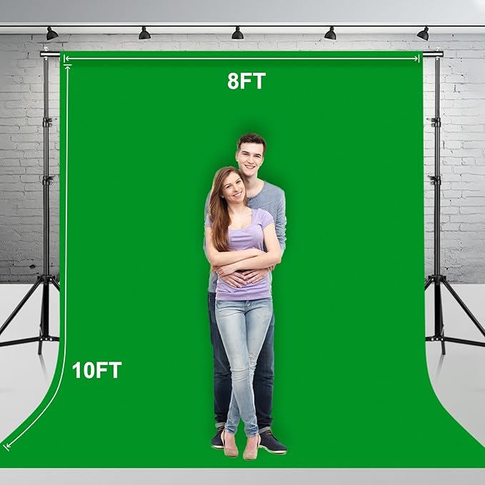 BEIYANG 8 Ft x 10 Ft Photography Backdrop Green Screen, Green Background Fabric Wrinkle Resistance, Greenscreen Photo Background for Chromakey Photo Studio Video Shooting