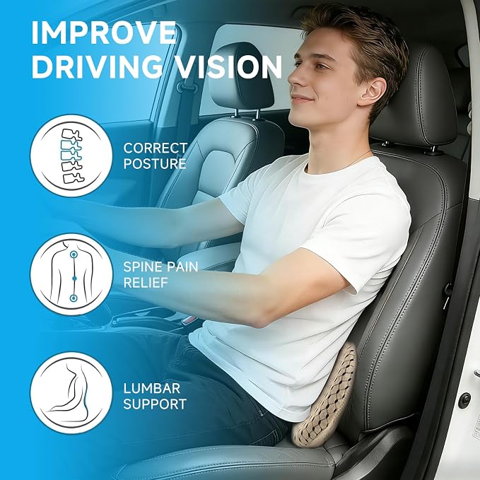Livtribe Car Seat Cushion - Memory Foam Seat Pad for Sciatica & Lower Back Pain Relief - Driving Cushion with Breathable Mesh Cover - Road Trip Essentials for Drivers (3D Beige)