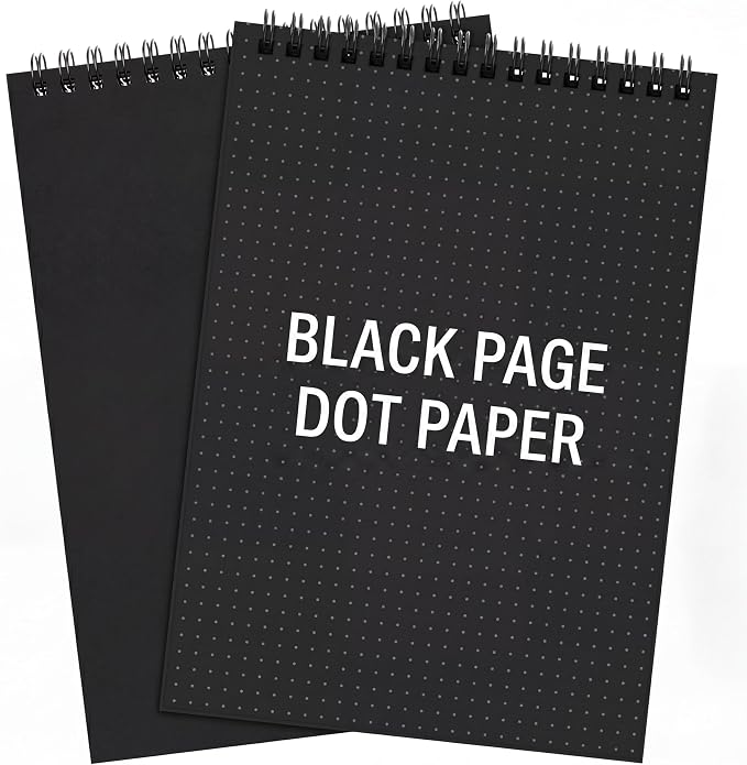 Engrowtic 2 Pcs Dot Grid Notebook Top Spiral Notebook A5 Size Bullet Dotted Paper Hardcover Dot Journal 8.3''x 5.8'' 140 Pages Spiral Notepads for Drawing Writing School Office (Black （black Page）)