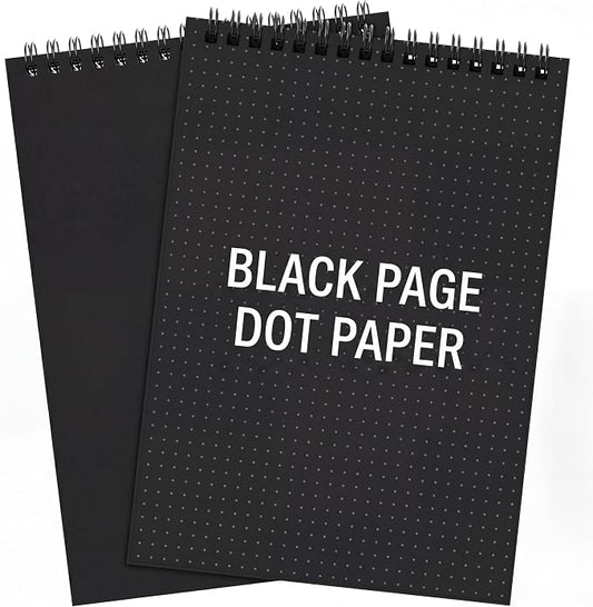Engrowtic 2 Pcs Dot Grid Notebook Top Spiral Notebook A5 Size Bullet Dotted Paper Hardcover Dot Journal 8.3''x 5.8'' 140 Pages Spiral Notepads for Drawing Writing School Office (Black （black Page）)
