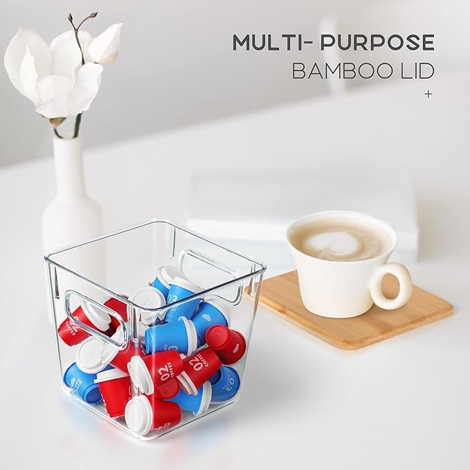 K Cup Holder Coffee Pod Organizer Large Capacity Clear Storage Container Bins with Bamboo Lids for Coffee Bar Organization and Storage (3 PACK)