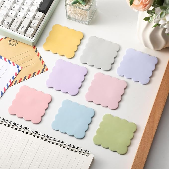 Eaasty 8 Pack Scalloped Sticky Notes Cute Adhesive Memo Pads Pastel Colors Aesthetic Unlined Self Stick Note Pads 3" x 3" Pretty Wavy Sticky Notes Bulk 240 Sheets for School Office Supplies