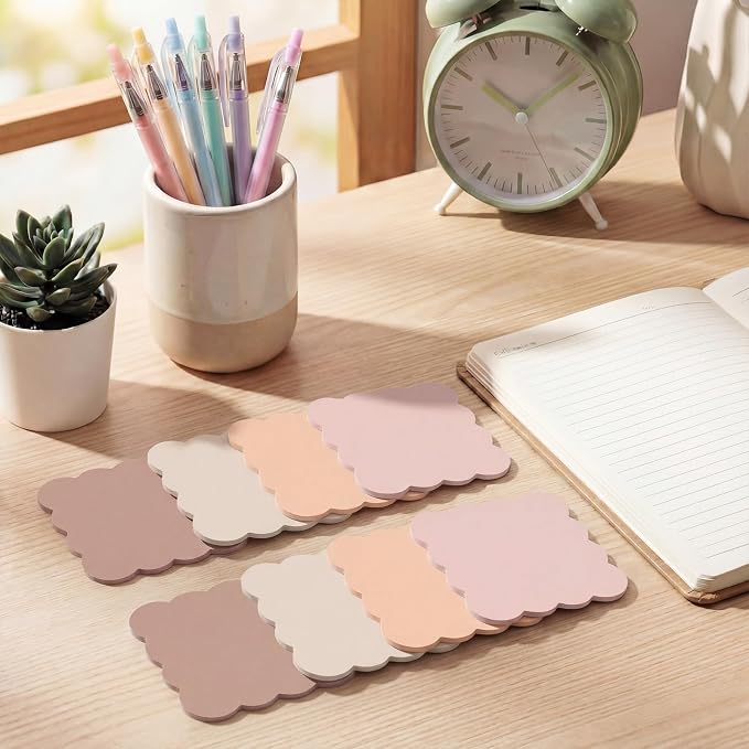 Eaasty 8 Pack Scalloped Sticky Notes Cute Adhesive Memo Pads Brown Colors Aesthetic Unlined Self Stick Note Pads 3" x 3" Pretty Wavy Sticky Notes Bulk 240 Sheets for School Office Supplies